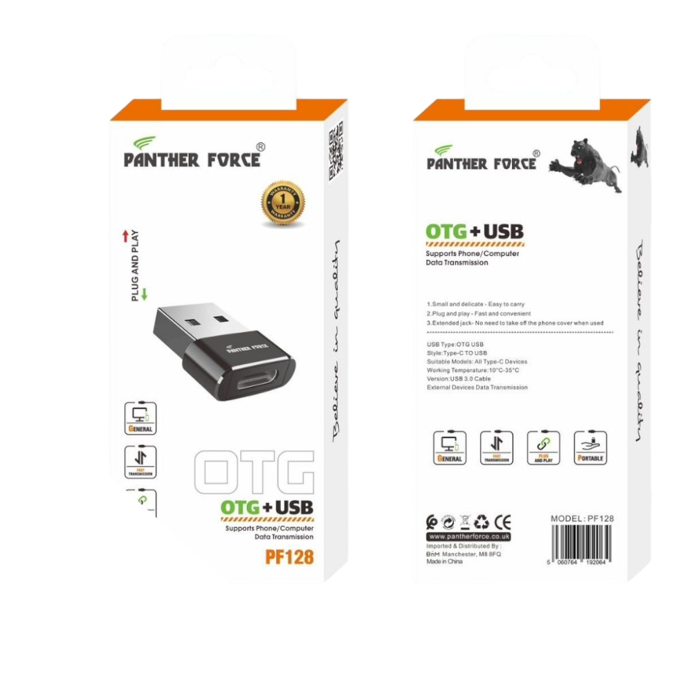 Panther Force OTG USB-C to USB Adapter - PF128 - Fast Data Transfer & Universal Connectivity Panther Force OTG USB-C to USB Adapter - PF128 - Fast Data Transfer & Universal Connectivity